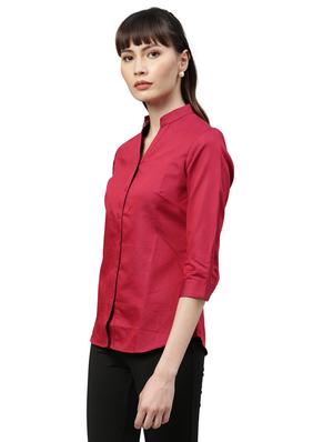 mandarin neck solid shirt - 17759209 - Standard Image - 2