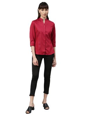 mandarin neck solid shirt - 17759209 - Standard Image - 4