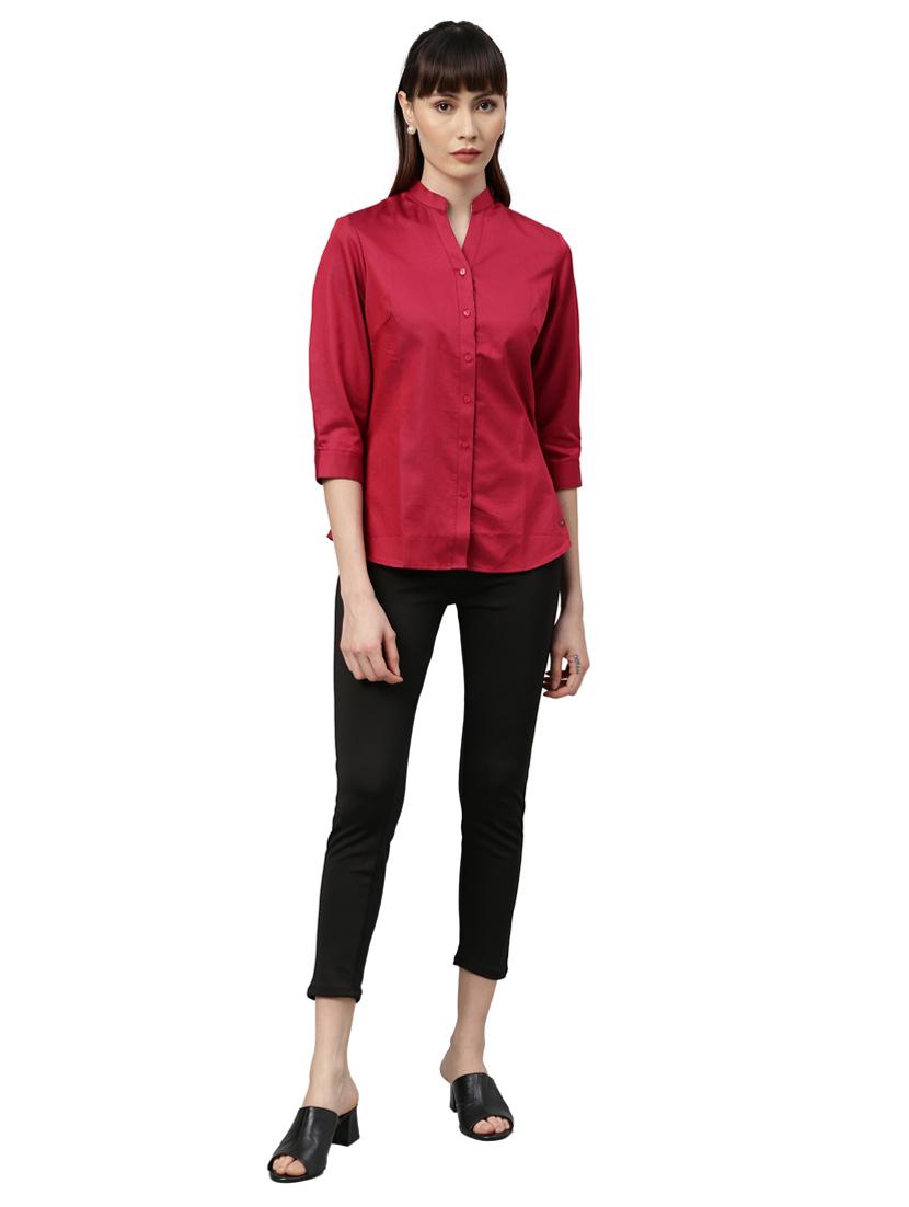 mandarin neck solid shirt - 17759209 - Zoom Image - 4