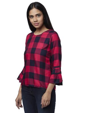 bell sleeved checkered top - 17759359 - Standard Image - 2