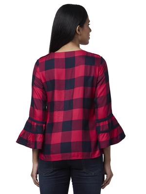 bell sleeved checkered top - 17759359 - Standard Image - 3