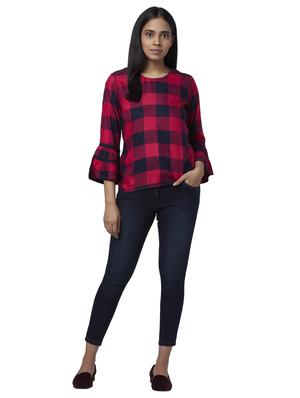 bell sleeved checkered top - 17759359 - Standard Image - 4