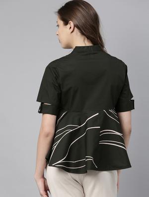 mandarin neck printed peplum top - 17759866 - Standard Image - 3
