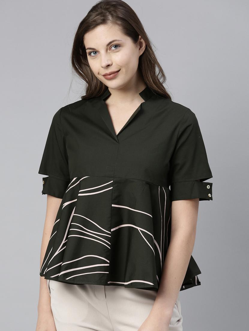 mandarin neck printed peplum top - 17759866 - Zoom Image - 1