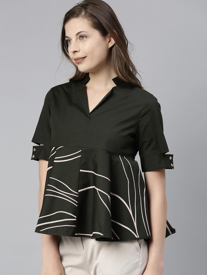 mandarin neck printed peplum top - 17759866 - Zoom Image - 2