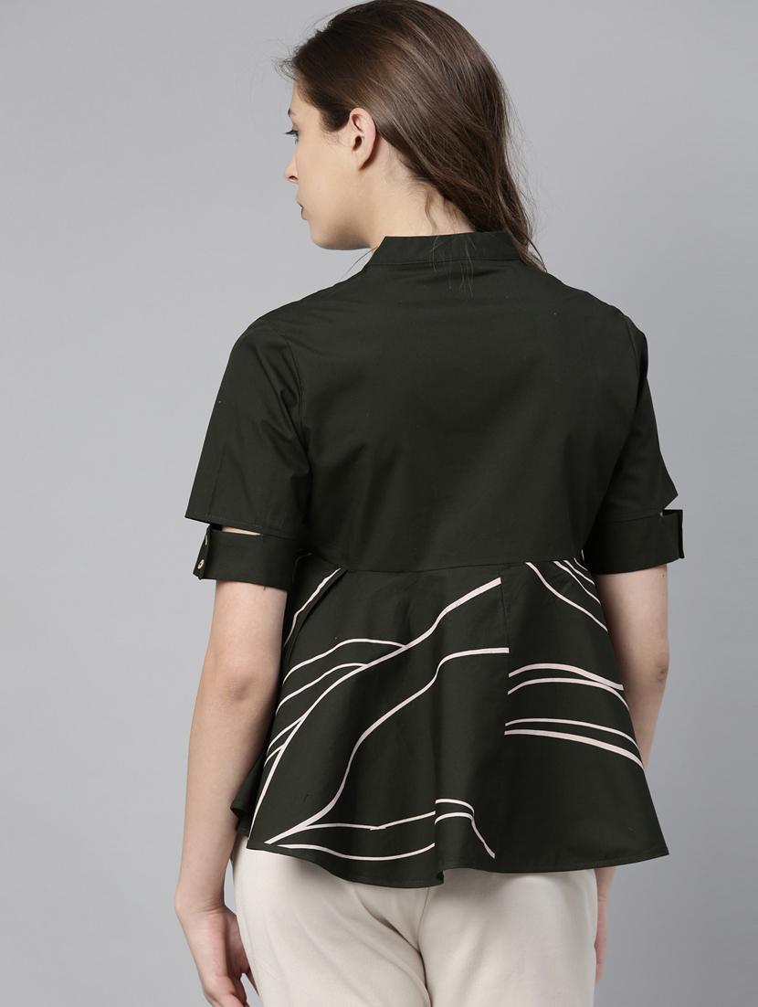 mandarin neck printed peplum top - 17759866 - Zoom Image - 3