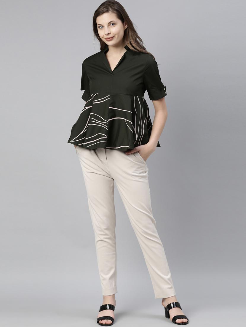 mandarin neck printed peplum top - 17759866 - Zoom Image - 4