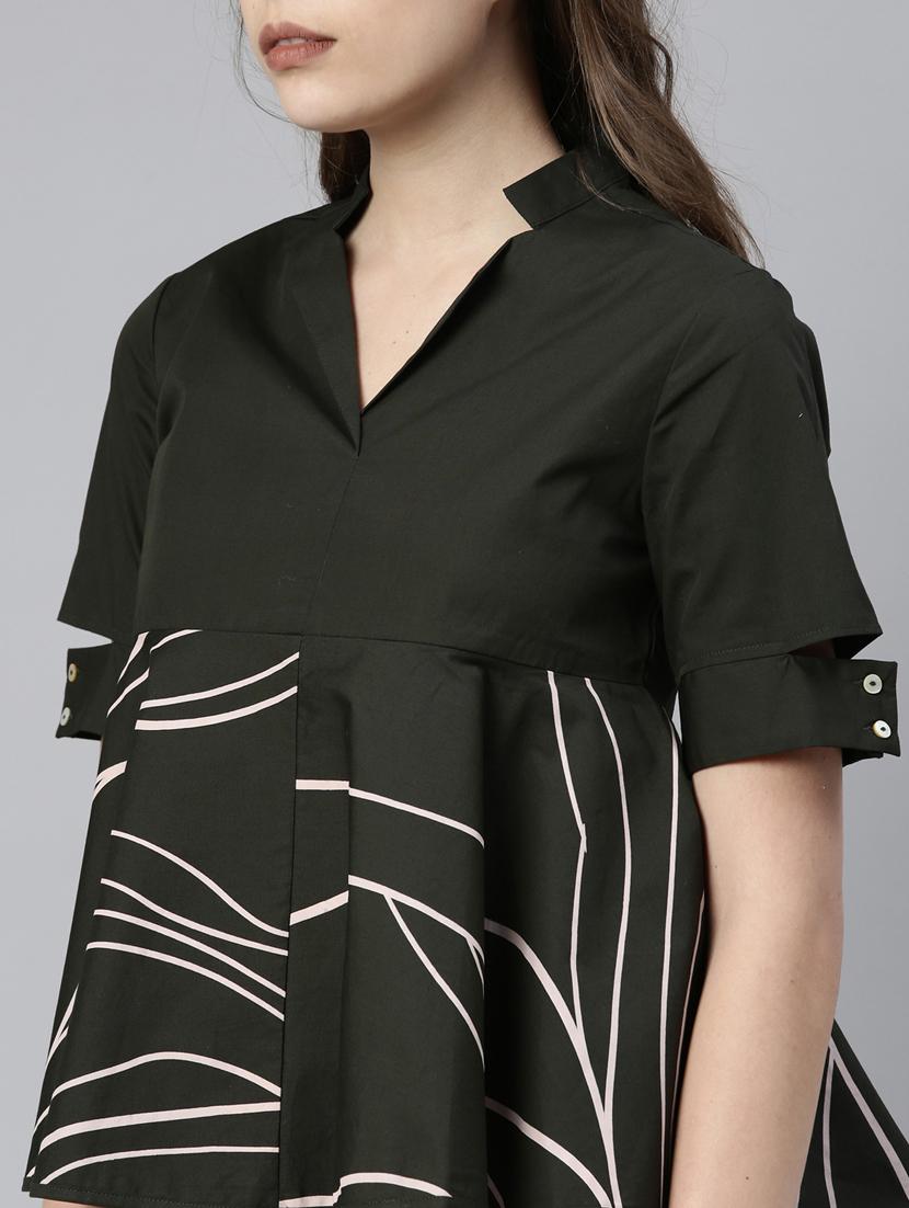 mandarin neck printed peplum top - 17759866 - Zoom Image - 5