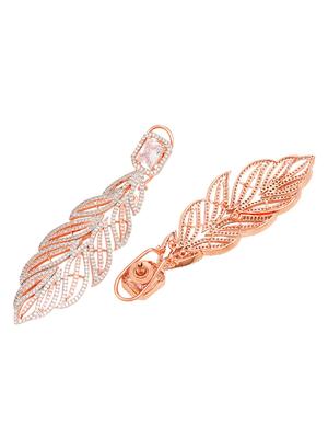 rose gold plated leaf design ad studded earrings - 17759885 - Standard Image - 3