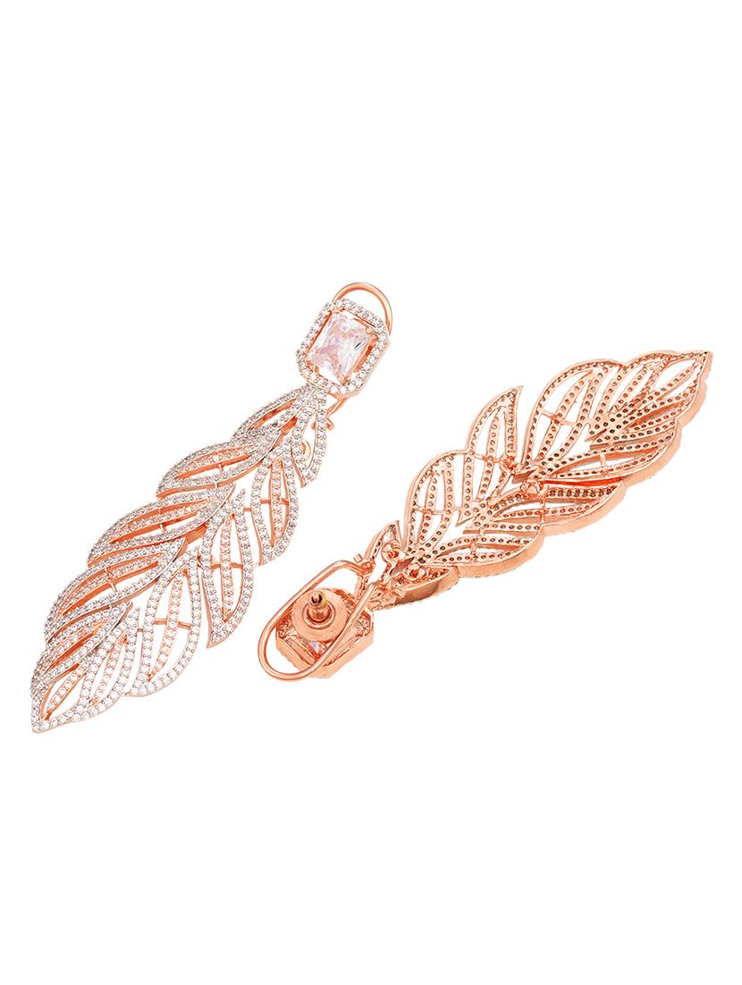 rose gold plated leaf design ad studded earrings - 17759885 - Zoom Image - 2