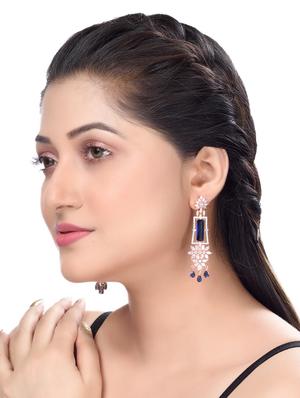 rose gold plated blue ad studded drop earrings - 17759886 - Standard Image - 4