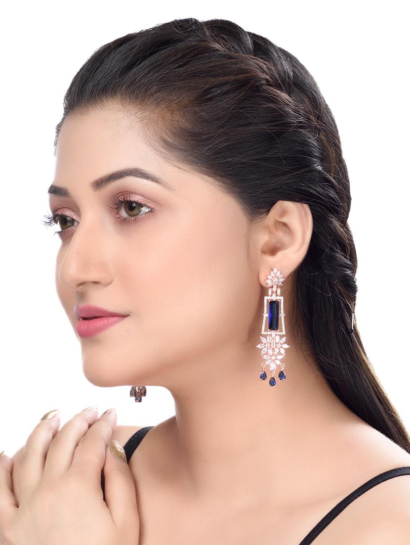rose gold plated blue ad studded drop earrings - 17759886 - Zoom Image - 4