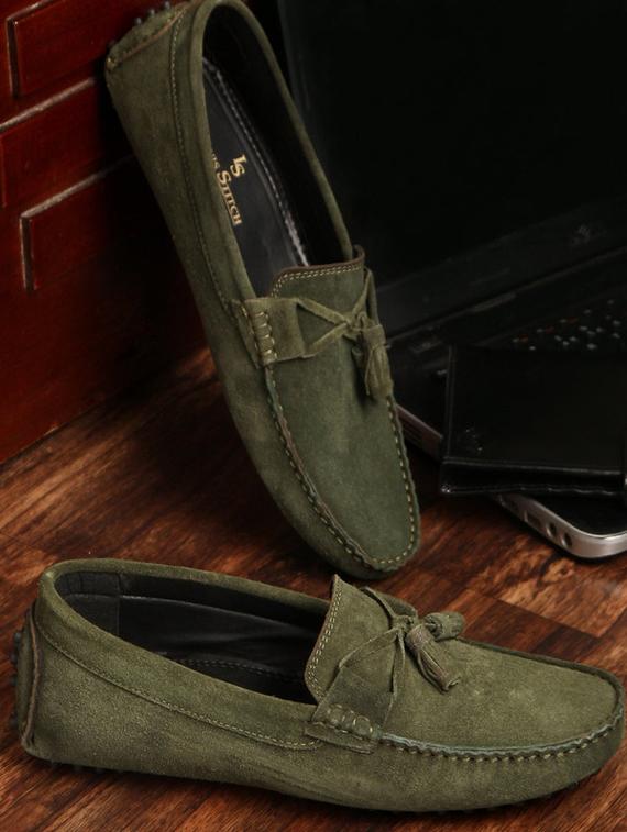 green leather slip on loafers - 17760157 - Zoom Image - 2