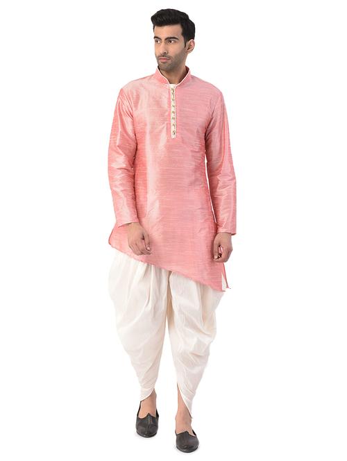 pink solid silk blend dhoti kurta set - 17760224 - Standard Image - 1