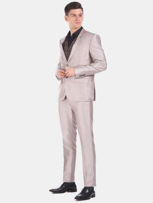 beige solid 3 piece suit - 17760774 - Standard Image - 2