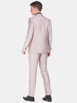beige solid 3 piece suit - 17760774 - Standard Image - 3