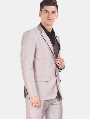 beige solid 3 piece suit - 17760774 - Standard Image - 4