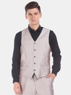 beige solid 3 piece suit - 17760774 - Standard Image - 5
