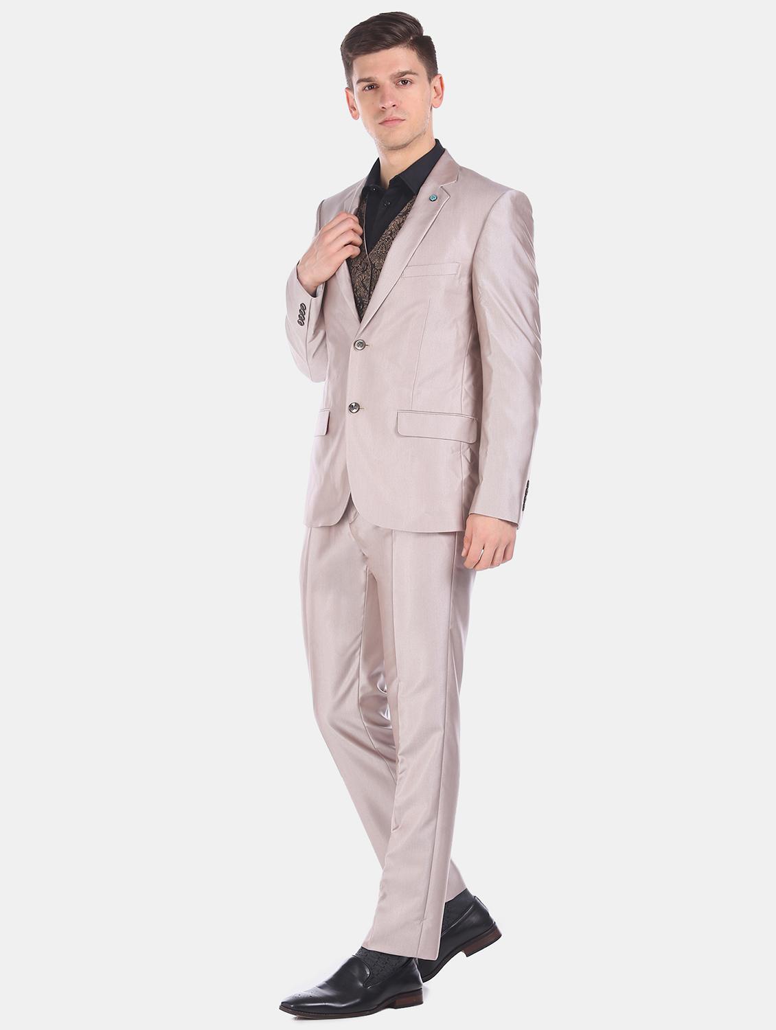 beige solid 3 piece suit - 17760774 - Zoom Image - 1