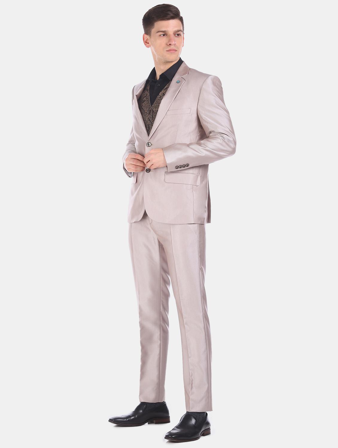 beige solid 3 piece suit - 17760774 - Zoom Image - 2