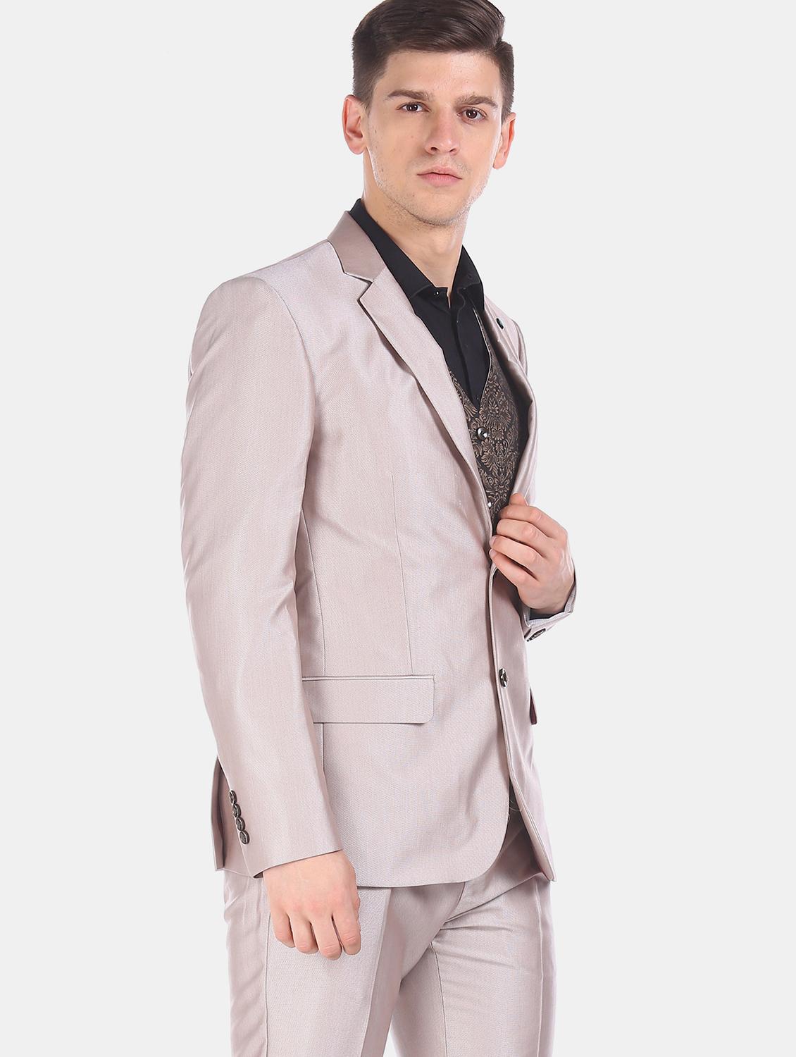 beige solid 3 piece suit - 17760774 - Zoom Image - 4