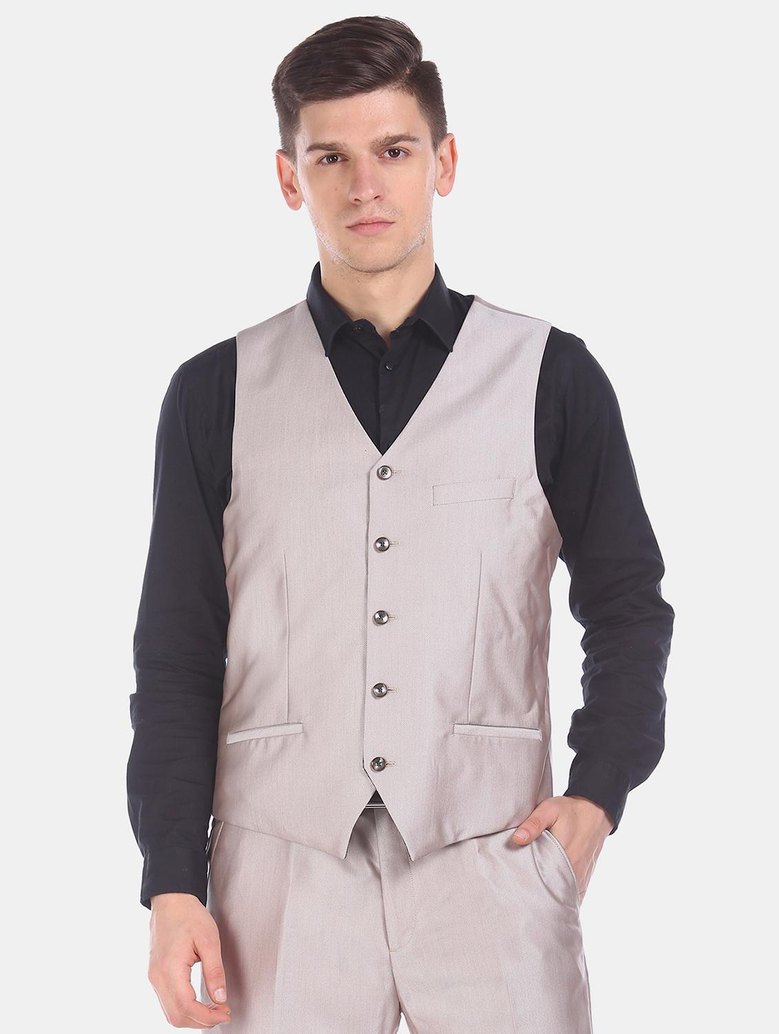 beige solid 3 piece suit - 17760774 - Zoom Image - 5