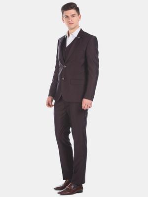 brown solid 3 piece suit - 17760776 - Standard Image - 2