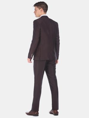 brown solid 3 piece suit - 17760776 - Standard Image - 3