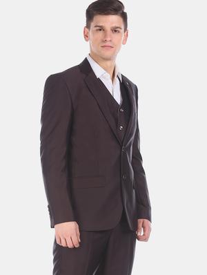 brown solid 3 piece suit - 17760776 - Standard Image - 4