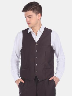 brown solid 3 piece suit - 17760776 - Standard Image - 5