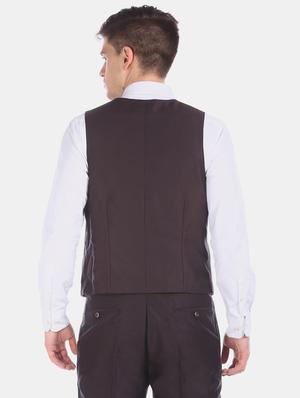 brown solid 3 piece suit - 17760776 - Standard Image - 6