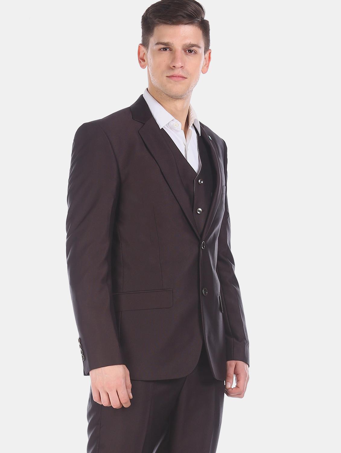 brown solid 3 piece suit - 17760776 - Zoom Image - 4