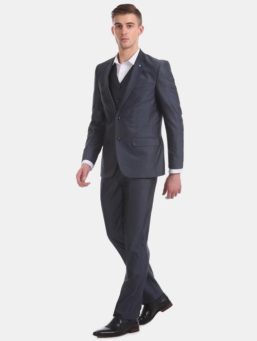 blue solid 3 piece suit - 17760779 - Very Small Image - 1