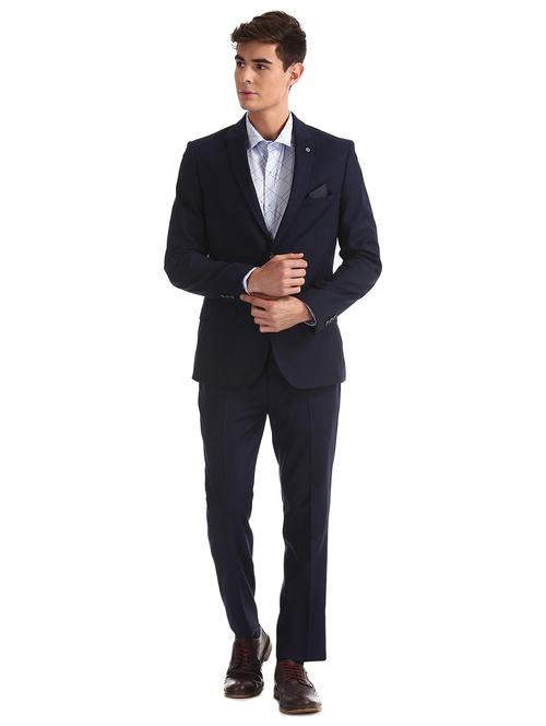 blue solid single breasted suit - 17760812 - Standard Image - 1