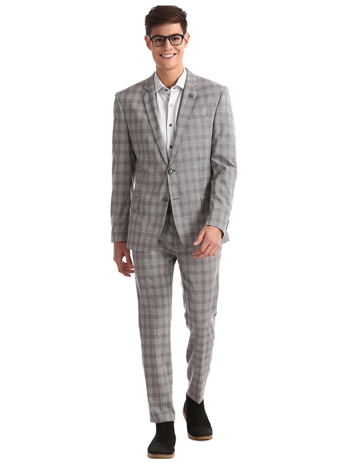 grey checkered single breasted suit - 17760818 - Zoom Image - 1