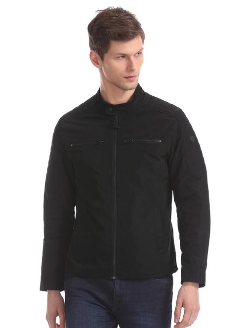 black solid casual jacket - 17760923 - Standard Image - 1