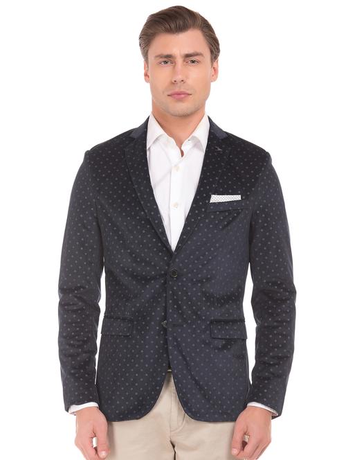 navy blue printed single breasted formal blazer - 17761168 - Standard Image - 1