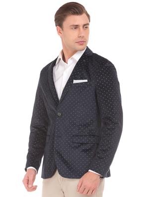 navy blue printed single breasted formal blazer - 17761168 - Standard Image - 2