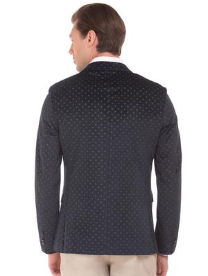 navy blue printed single breasted formal blazer - 17761168 - Standard Image - 3