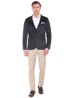 navy blue printed single breasted formal blazer - 17761168 - Standard Image - 4