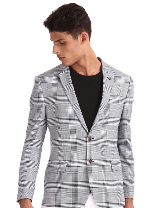white checkered single breasted formal blazer - 17761182 - Standard Image - 1