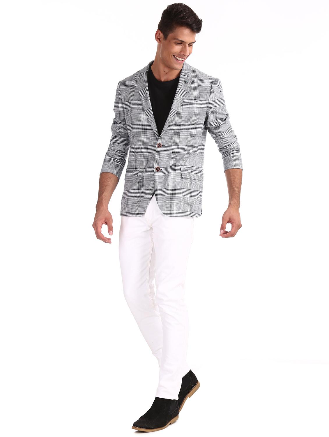 white checkered single breasted formal blazer - 17761182 - Zoom Image - 4