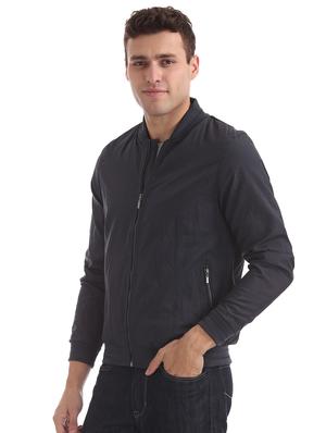 navy blue solid bomber jacket - 17761238 - Standard Image - 3