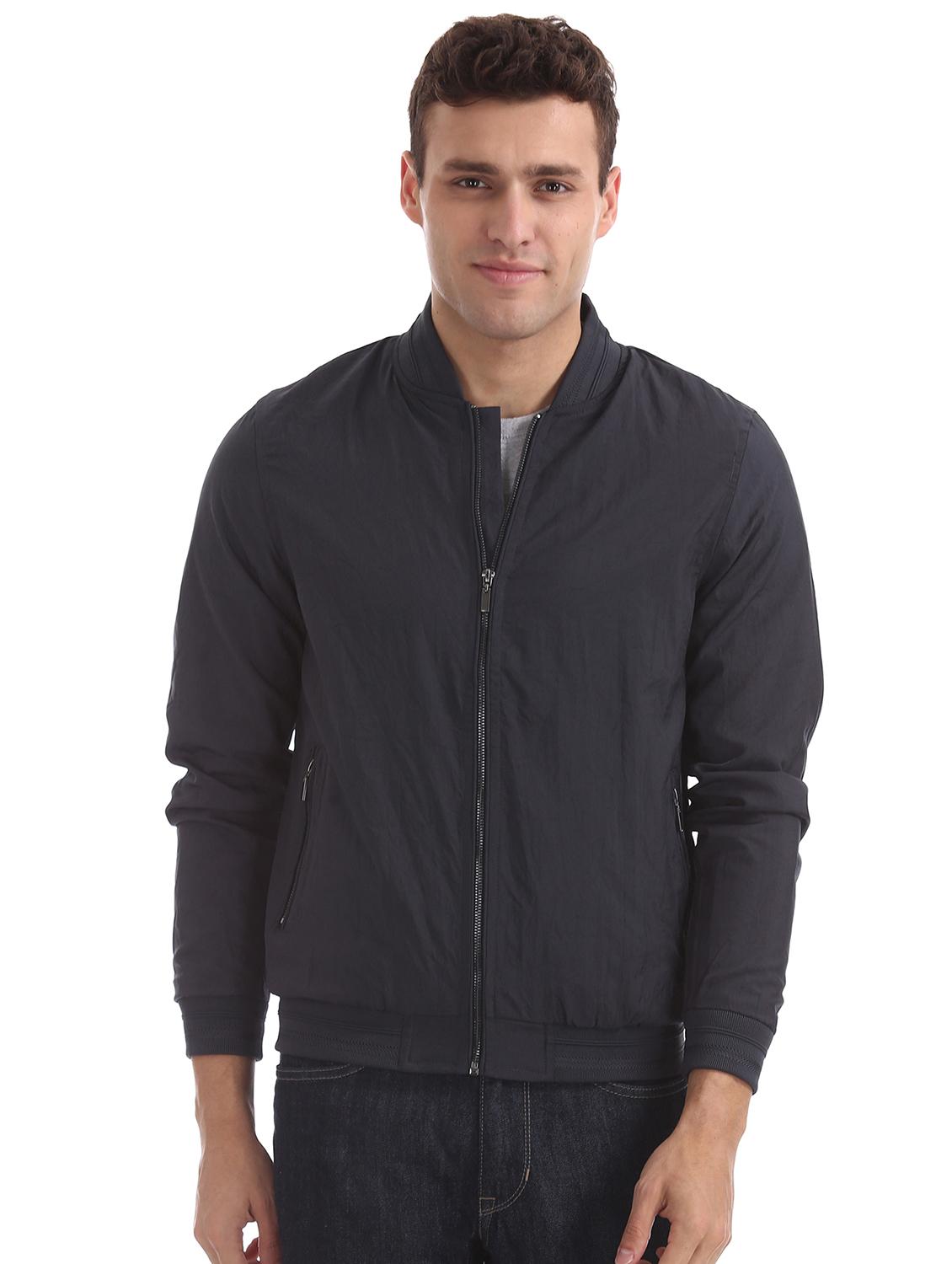 navy blue solid bomber jacket - 17761238 - Zoom Image - 1