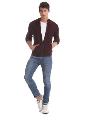 brown self design cardigan - 17761305 - Standard Image - 4