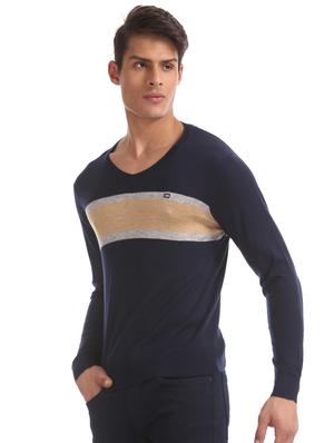 navy blue color block pullover - 17761332 - Standard Image - 2