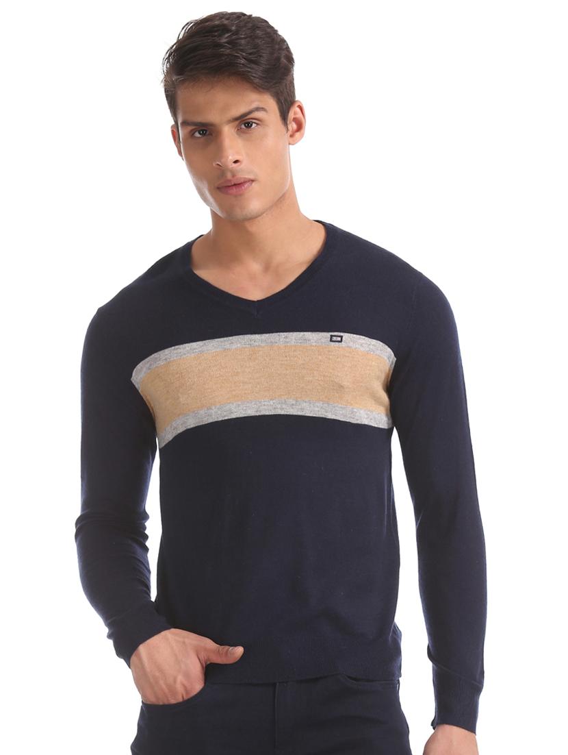 navy blue color block pullover - 17761332 - Zoom Image - 1