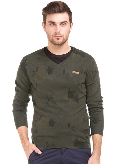 olive green printed acrylic pullover - 17761421 - Standard Image - 1