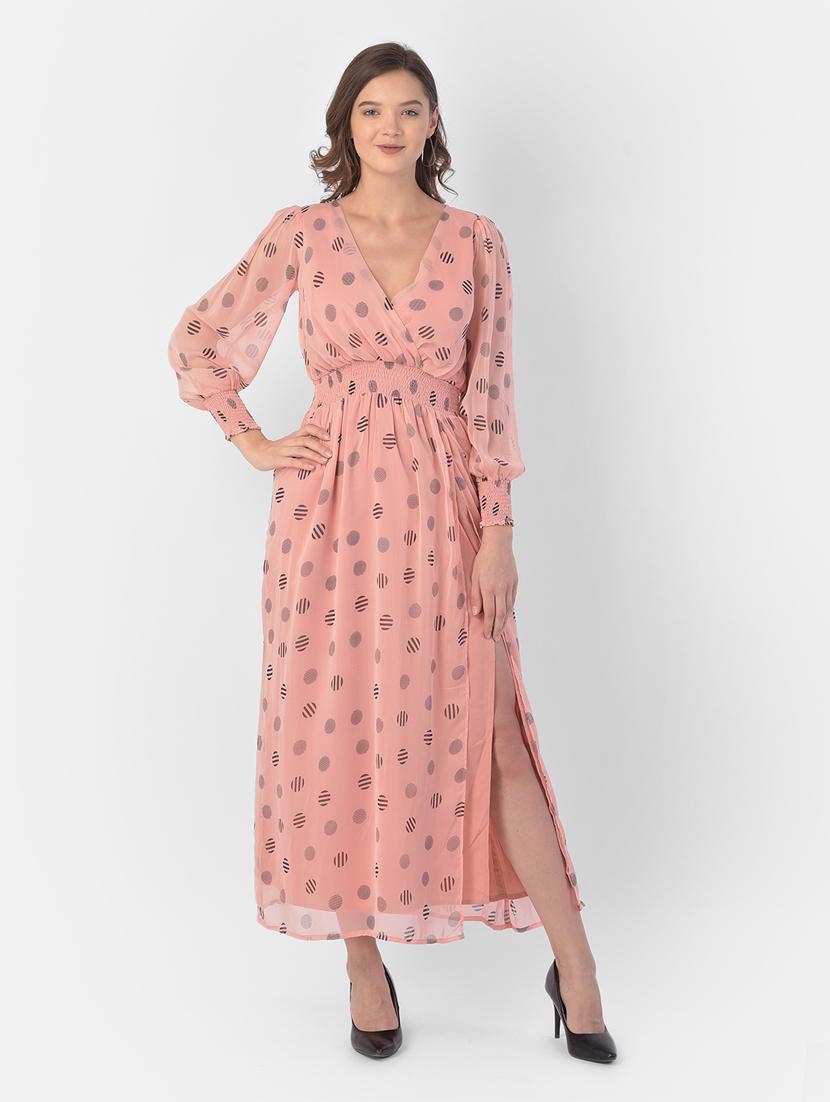 overlap neck polka dots high slit maxi dress - 17761705 - Zoom Image - 1