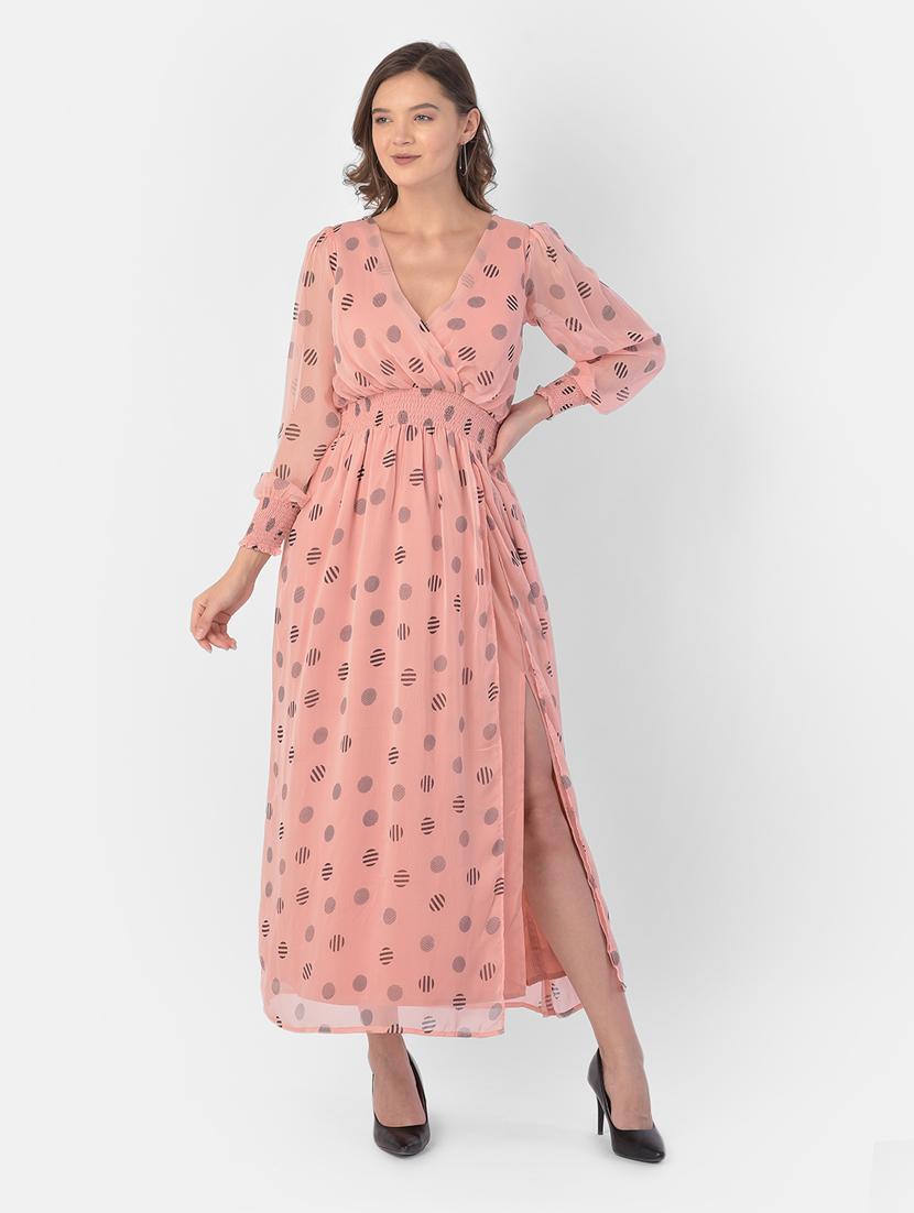 overlap neck polka dots high slit maxi dress - 17761705 - Zoom Image - 4